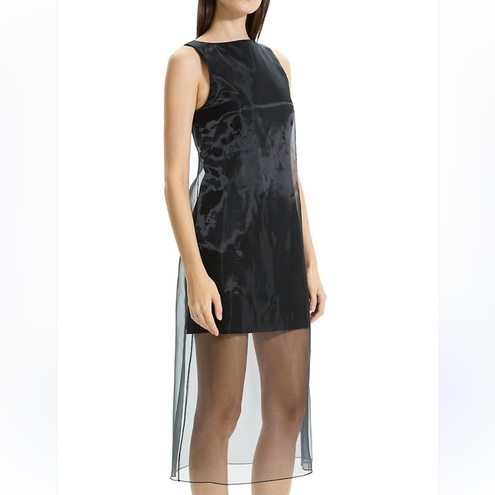 Theory Black Shift Dress w Organza Overlay